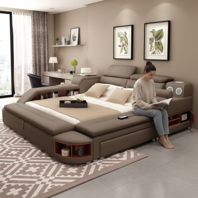 Lit de luxe 180x200 Chambre multifonctionnelle Chaise longue Étagères neuves