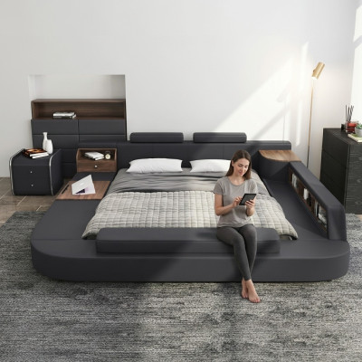 Lits Hôtel Moderne Multifonction Double Lit Design Luxe Rembourrage
