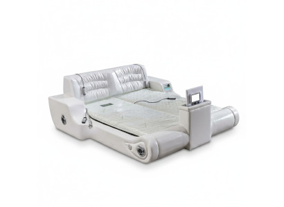 Lit blanc double de luxe avec un design raffiné. Lit moderne à revêtement d'hôtel multifonctionnel.