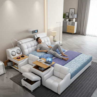 Boîtes de lit multifonctions Design de luxe en cuir Lits doubles Hôtel nouveaux