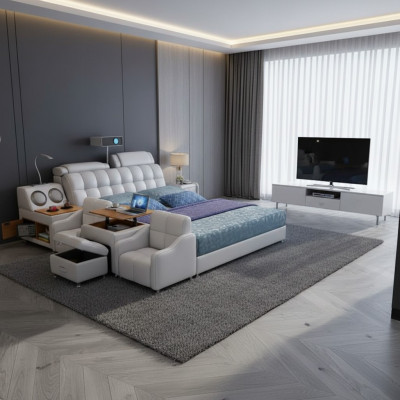 Boîtes de lit multifonctions Design de luxe en cuir Lits doubles Hôtel nouveaux