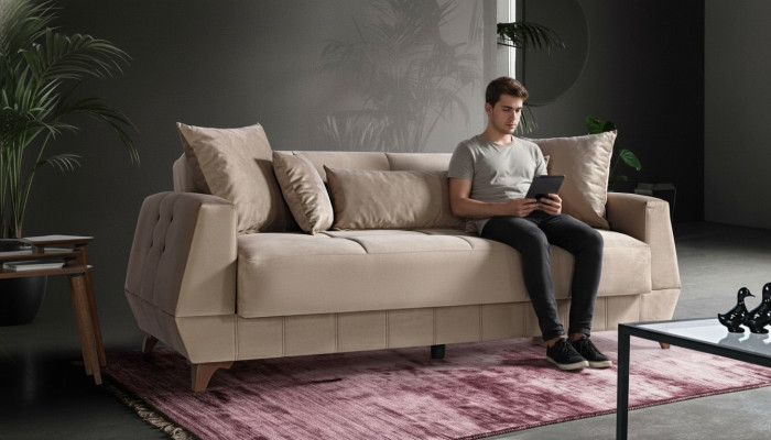 Canapé design trois places Canapé beige Mobilier Tissu Textile Canapé 3 places Canapés Sofas