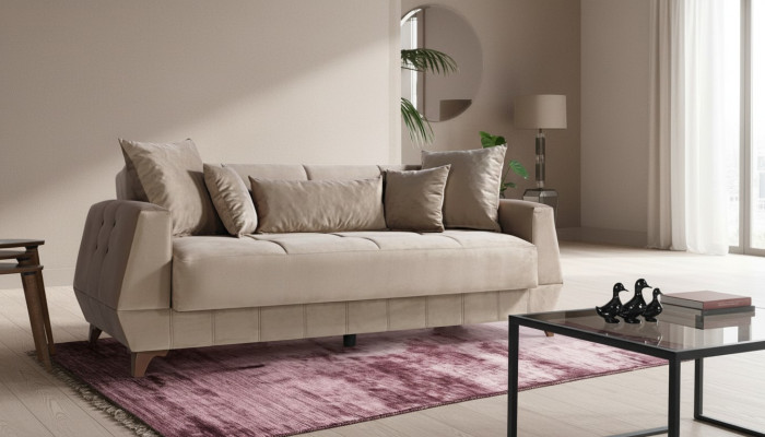 Canapé design trois places Canapé beige Mobilier Tissu Textile Canapé 3 places Canapés Sofas
