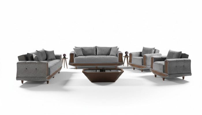 Ensemble de canapé 3+2+1+1 places Textile Bois Canapé 3 places Fauteuil moderne Ensemble complet