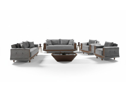 Ensemble de canapé 3+2+1+1 places Textile Bois Canapé 3 places Fauteuil moderne Ensemble complet