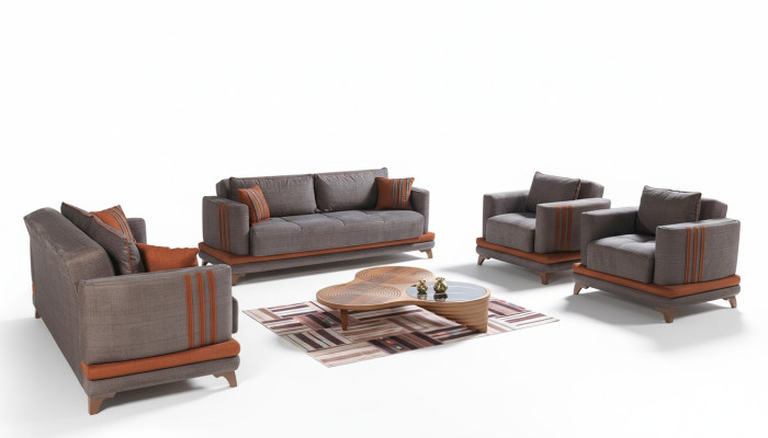 Ensemble de living moderne avec canapé 3+2+1+1 gris - Ensemble de mobilier de salon