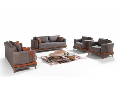 Ensemble de living moderne avec canapé 3+2+1+1 gris - Ensemble de mobilier de salon