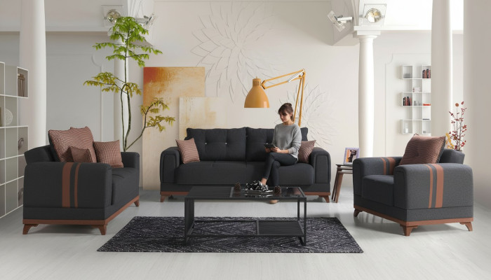 Ensemble de canapé gris 3+2+1 places Ensemble complet Canapé Fauteuil relax 3 pièces.