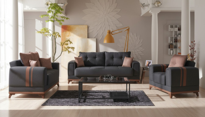 Ensemble de canapé gris 3+2+1 places Ensemble complet Canapé Fauteuil relax 3 pièces.
