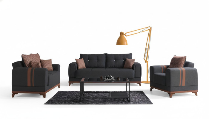 Ensemble de canapé gris 3+2+1 places Ensemble complet Canapé Fauteuil relax 3 pièces.