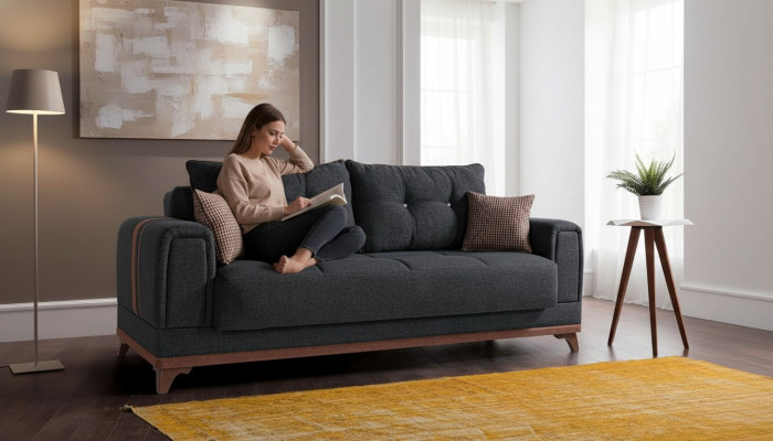 Canapé de salon luxueux 3 places 230 cm Relax Sofa Moderne noir de luxe