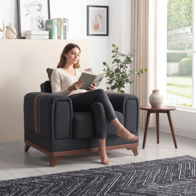 Design Canapé Fauteuil de Luxe Relax Textile avec accoudoirs en acier inoxydable Fauteuil Relax Moderne
