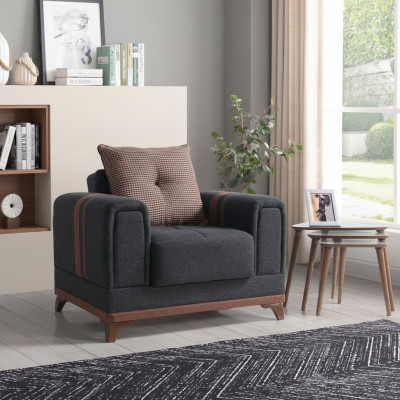 Design Canapé Fauteuil de Luxe Relax Textile avec accoudoirs en acier inoxydable Fauteuil Relax Moderne