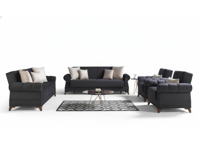 Ensemble de canapés 3+2+1+1 places en textile moderne complet comprenant 2 fauteuils et un canapé 3 places de luxe.