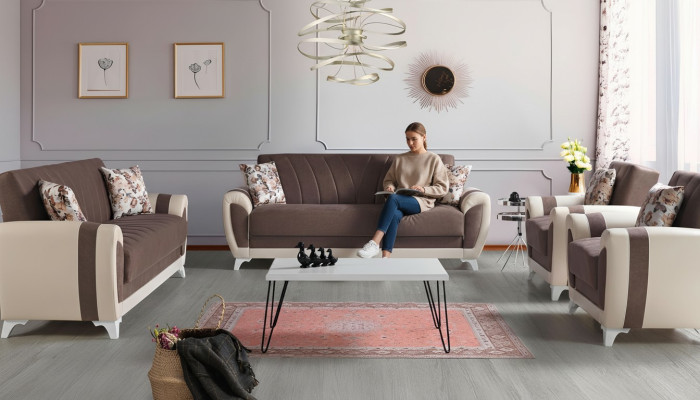 Sofa convertible Ensemble de canapé 3+2+1+1 places Canapé en textile Fauteuil Canapé complet Marron
