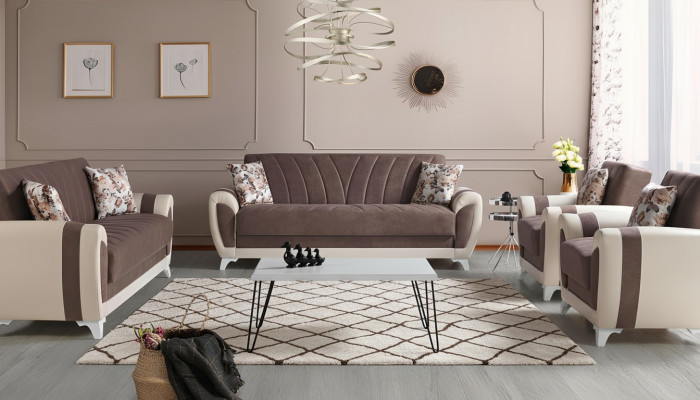 Sofa convertible Ensemble de canapé 3+2+1+1 places Canapé en textile Fauteuil Canapé complet Marron