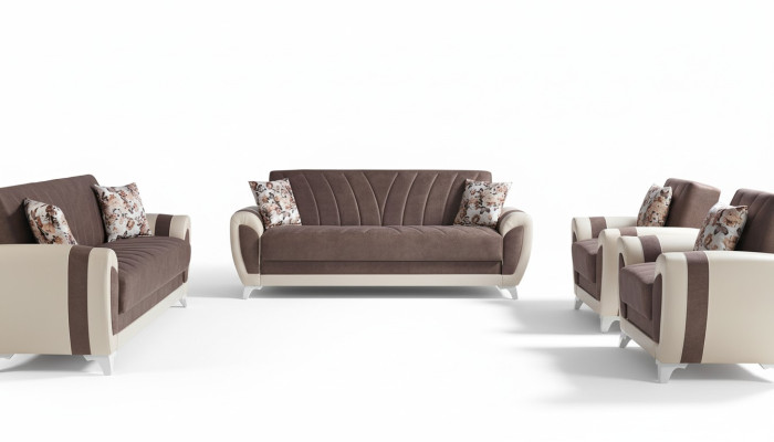 Sofa convertible Ensemble de canapé 3+2+1+1 places Canapé en textile Fauteuil Canapé complet Marron