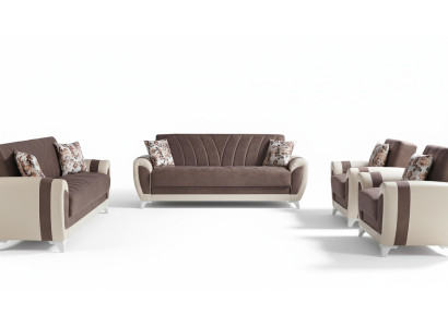 Sofa convertible Ensemble de canapé 3+2+1+1 places Canapé en textile Fauteuil Canapé complet Marron