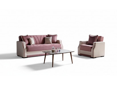 Ensemble de canapé 3+1 places Tissu Bois Canapé 3 places Fauteuil moderne Ensemble complet nouveau 3