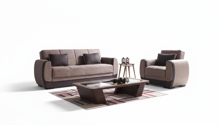 Ensemble de canapé 3+1 places en tissu et bois, canapé 3 places moderne, fauteuil neuf, ensemble complet neuf.