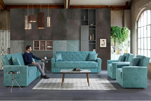Ensemble de canapé 3+2+1+1 places en tissu en bois Canapé 3 places Moderne Fauteuil Nouveau Ensemble complet