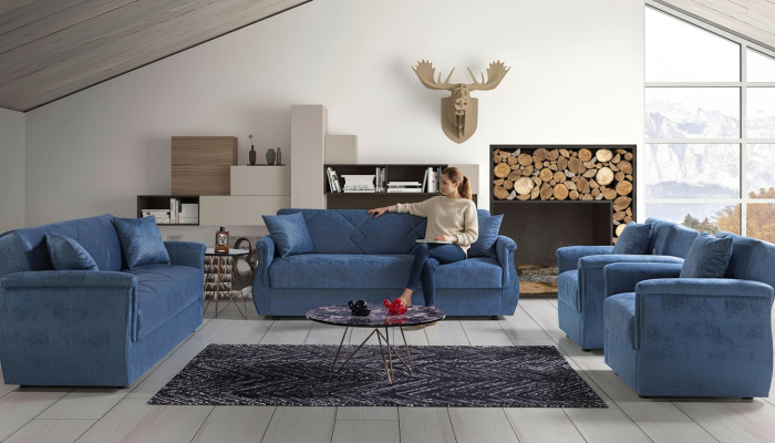 Ensemble de canapé 3+2+1+1 Salon en bois Canapé de luxe en tissu moderne Eu complet