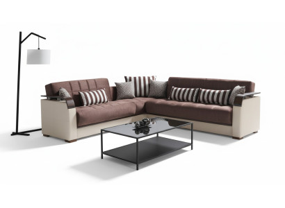 Canapé d'angle en forme de L en beige pour le salon, de luxe, de 315 x 245 cm.