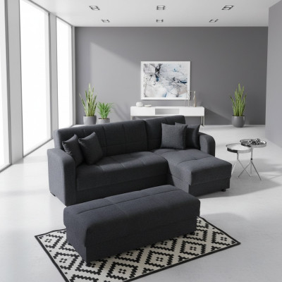 Canapé d'angle en forme de L Tabouret Noir Ensemble complet pour salon 2 pièces. Meubles de luxe