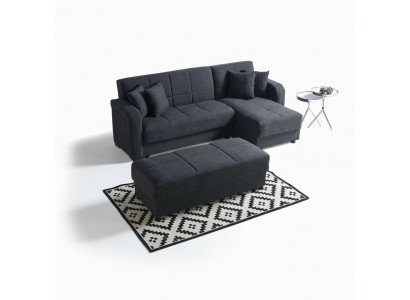 Canapé d'angle en forme de L Tabouret Noir Ensemble complet pour salon 2 pièces. Meubles de luxe