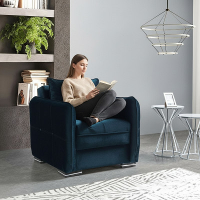 Design 2 places Fauteuil de luxe Relax en textile couleur bleue Fauteuil de club de salon moderne