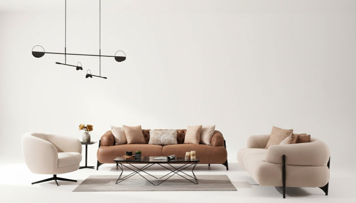 Ensemble de canapés 3+3+1 places en tissu bois canapé 3 places fauteuil moderne neuf ensemble complet