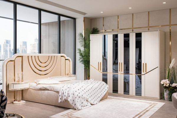 Ensemble de chambre moderne Lit 2x Tables de chevet Armoire Mobilier de design 4 pièces