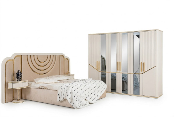 Ensemble de chambre moderne Lit 2x Tables de chevet Armoire Mobilier de design 4 pièces