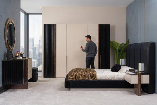 Ensemble de chambre à coucher Lit 2x Tables de chevet Armoire Commode Mobilier design