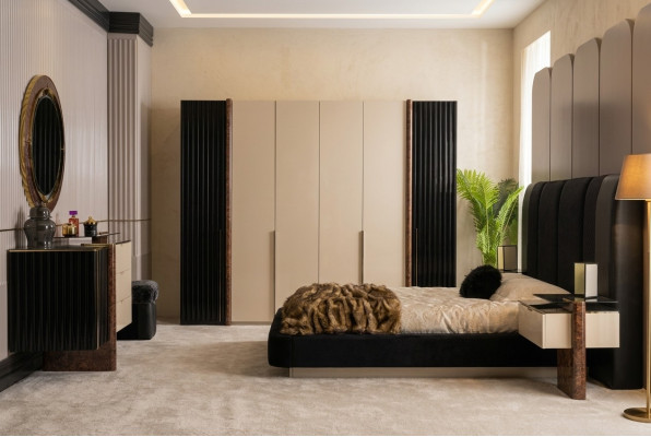 Ensemble de chambre à coucher Lit 2x Tables de chevet Armoire Commode Mobilier design