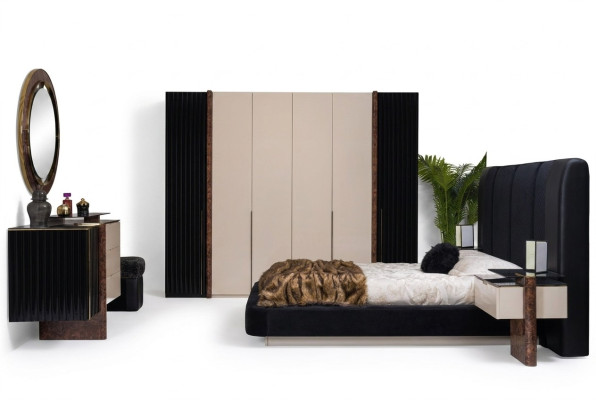 Ensemble de chambre à coucher Lit 2x Tables de chevet Armoire Commode Mobilier design