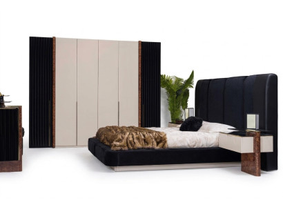 Ensemble de chambre de luxe Lit 2x Tables de chevet + Armoire en bois Complet
