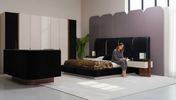 Ensemble de chambre à coucher moderne Lit 2x Tables de chevet Mobilier design 3 pièces