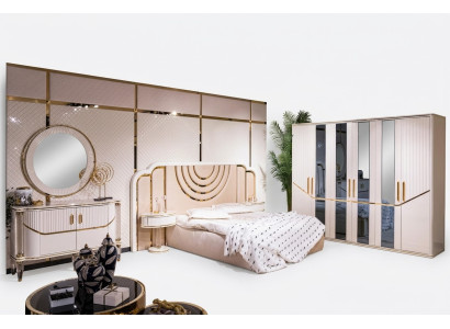 Ensemble de chambre à coucher Lit de luxe 2x Table de chevet Armoire Commode avec Segel 5 pièces