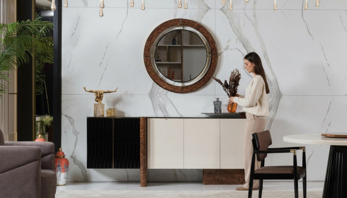 Bahut Bahut avec miroir Suite de luxe Commode en bois Commodes Classique
