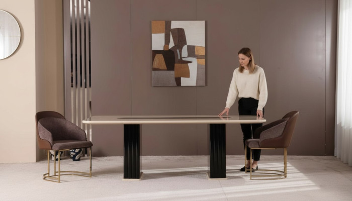 Ensemble de salle à manger de luxe 4x chaises + ensemble de table à manger suite fauteuils modernes
