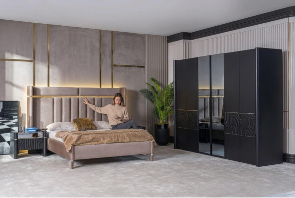 Ensemble de chambre à coucher Lit complet + 2 tables de chevet + Armoire 4 pièces.