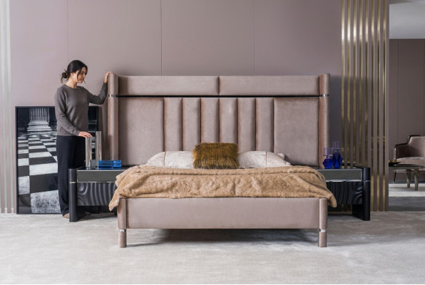Ensemble de chambre de luxe Lit + 2x Tables de chevet Bois Complet Moderne nouveau