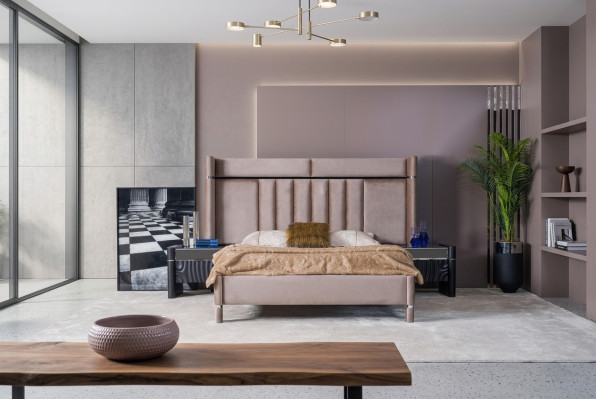 Ensemble de chambre de luxe Lit + 2x Tables de chevet Bois Complet Moderne nouveau