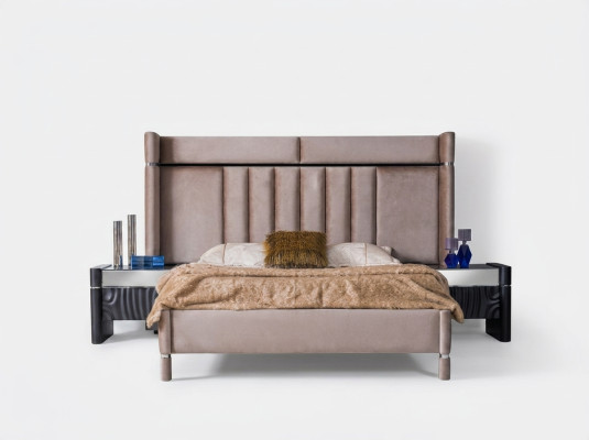 Ensemble de chambre de luxe Lit + 2x Tables de chevet Bois Complet Moderne nouveau