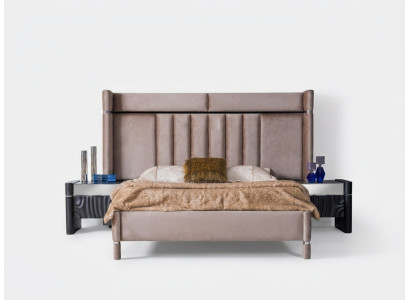 Ensemble de chambre de luxe Lit + 2x Tables de chevet Bois Complet Moderne nouveau