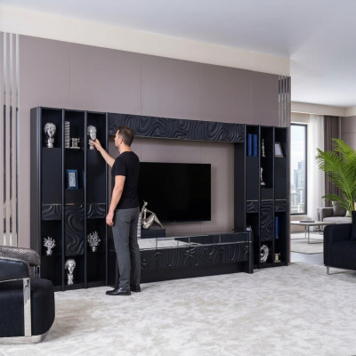 Meuble de salon en bois moderne pour télévision avec étagère dans un style contemporain. Armoire TV, meuble TV, support TV.