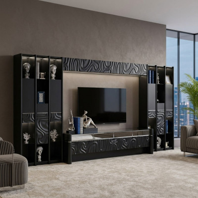Meuble de salon en bois moderne pour télévision avec étagère dans un style contemporain. Armoire TV, meuble TV, support TV.