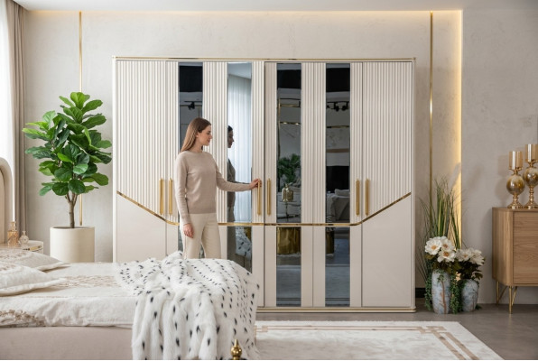 Armoires de garde-robe Conception de garde-robe Bois Beige Or Meubles modernes 270cm