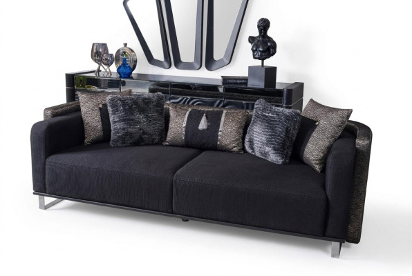 Trois places 240cm canapé noir de luxe Canapé Canapés Meubles Tissu Tissu Velours Ensemble de 3